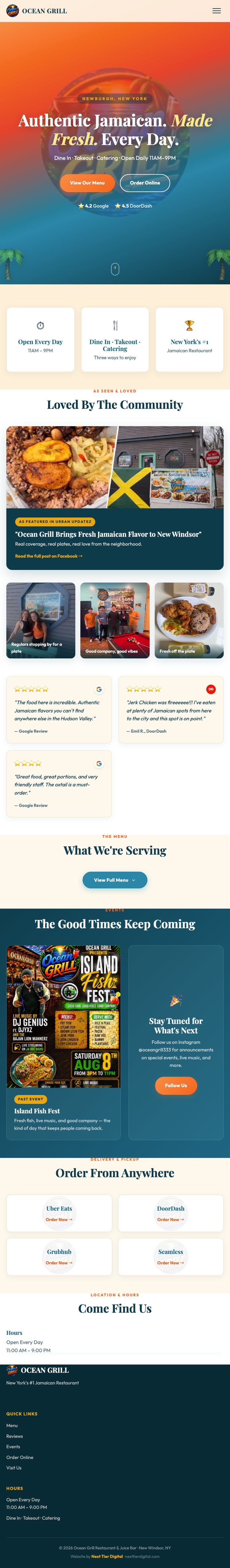 Full page screenshot of the Ocean Grill website