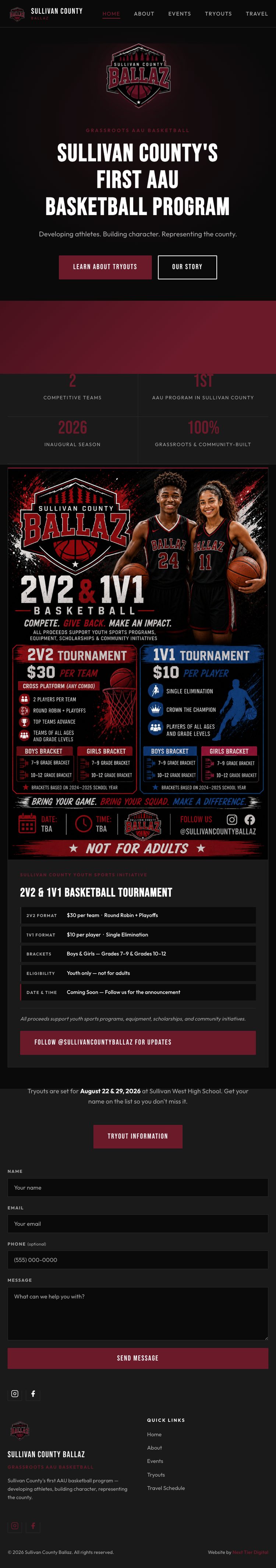 Full page screenshot of the Sullivan County Ballaz website